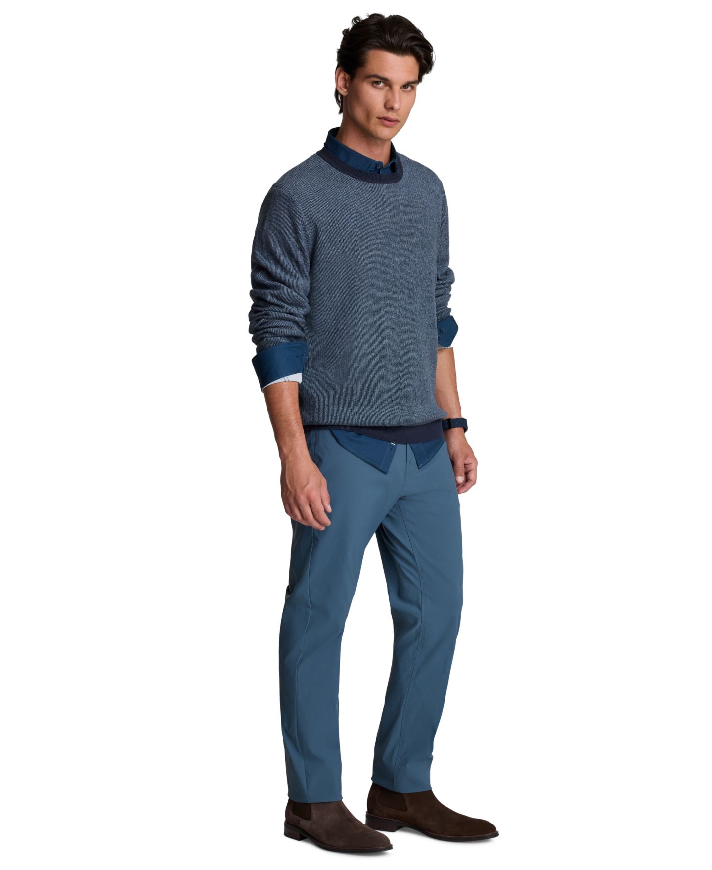 Мужской свитер Kenneth Cole Two-Tone Crew Classic-Fit Long-Sleeve Sweater, цвет: Синий / Тёмно-синий — фото 1