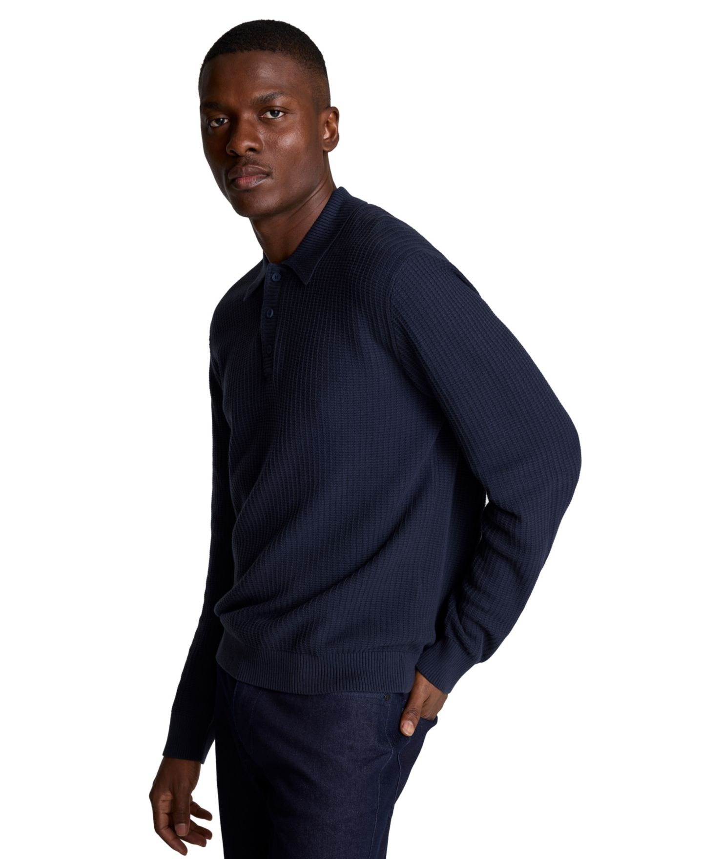 Мужское поло Kenneth Cole Long-Sleeve Textured Classic-Fit Polo Shirt, цвет: Инжирный — фото 8
