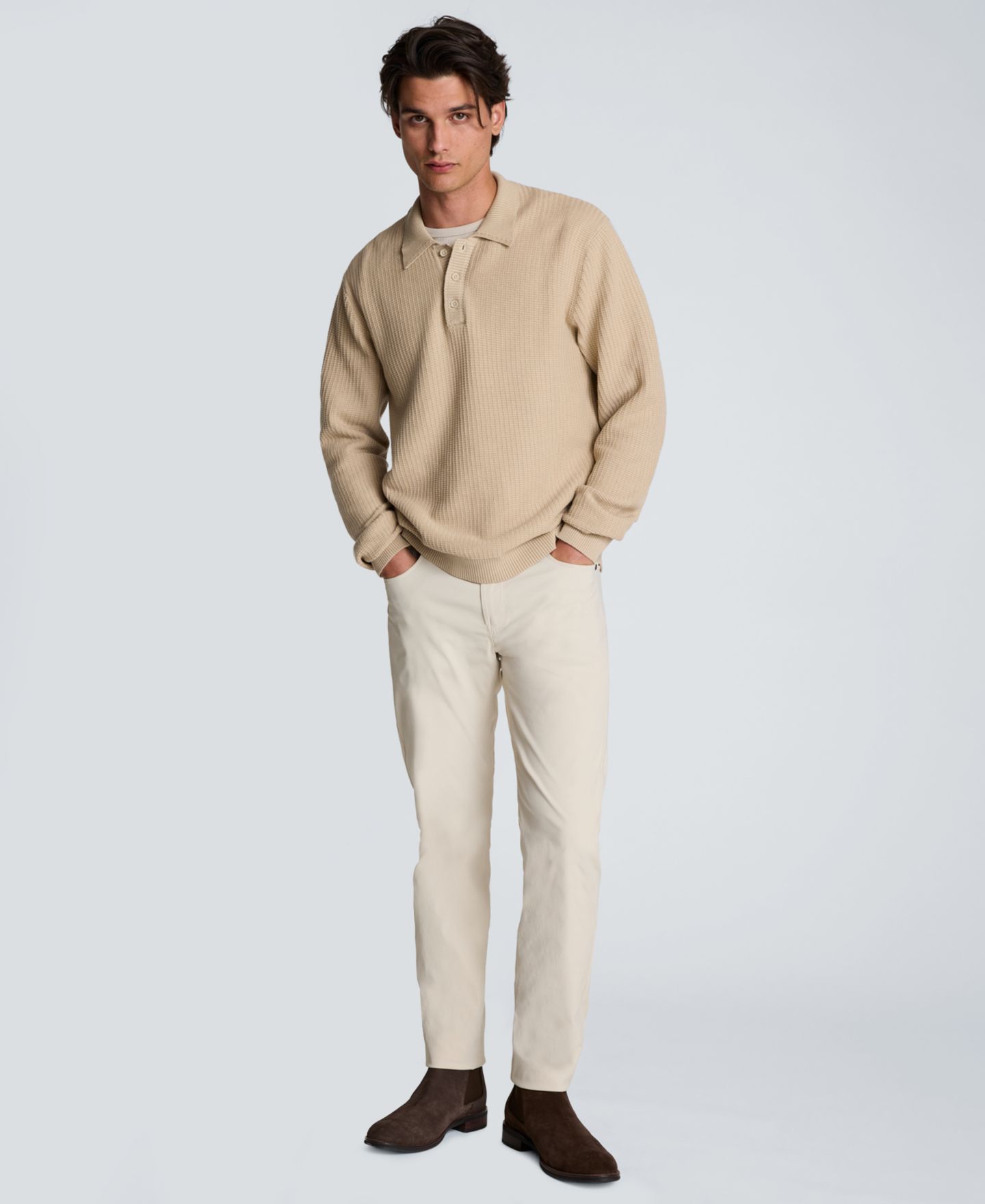 Мужское поло Kenneth Cole Long-Sleeve Textured Classic-Fit Polo Shirt, цвет: Инжирный — фото 10