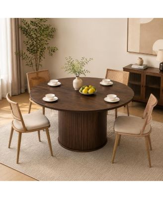 Extendable Dining Table, Round to Oval Kitchen Table for Dining Room with Fluted Pedestal Base