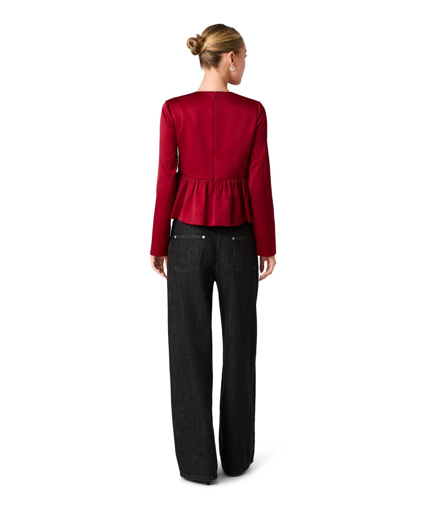 Женский топ French Connection Carey Satin Peplum Bow Long-Sleeve, цвет: Клюквенный — фото 5
