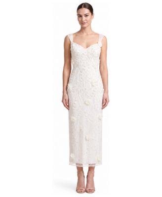 Women's Beaded 3-D Florals Midi Dress