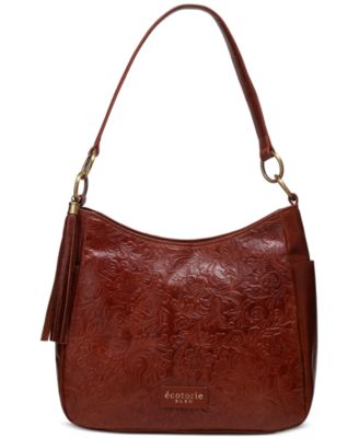 Lenor Embossed Floral Leather Shoulder Handbag