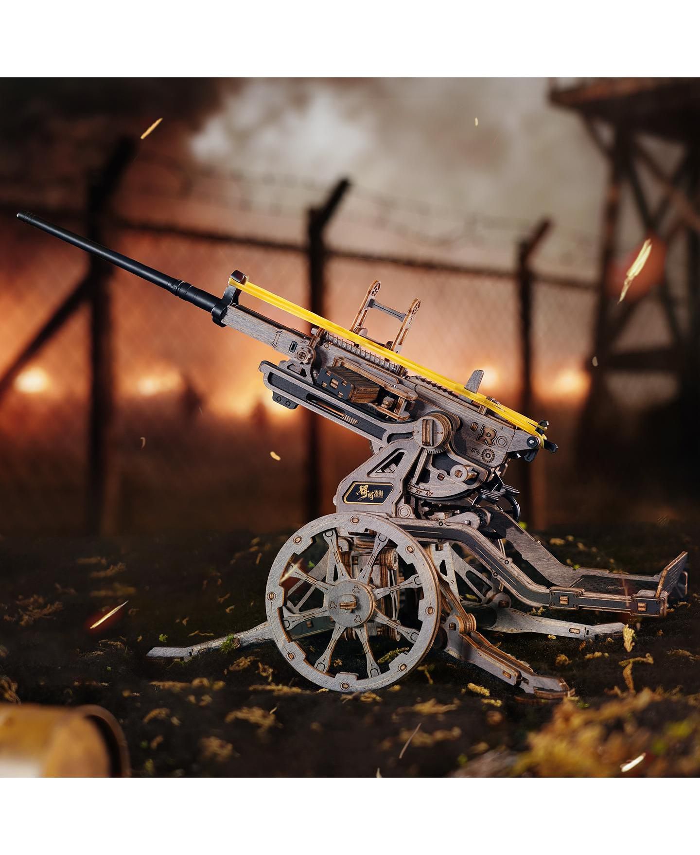 Детский конструктор Robotime Anti Aircraft Gun Mechanical 133-Piece Wooden Puzzle Building Set, Ages 14+ — фото 5