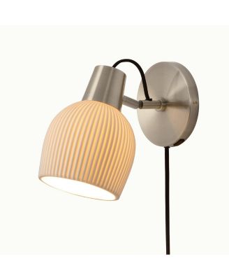 Petaluma Bone Porcelain Wall Sconce - Satin Nickel, Plug-in, Dimmer
