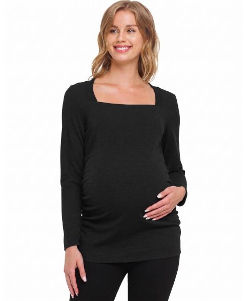 Женский топ Hello Miz Maternity Square-Neck Ruched-Side Long-Sleeve, цвет: Чёрный