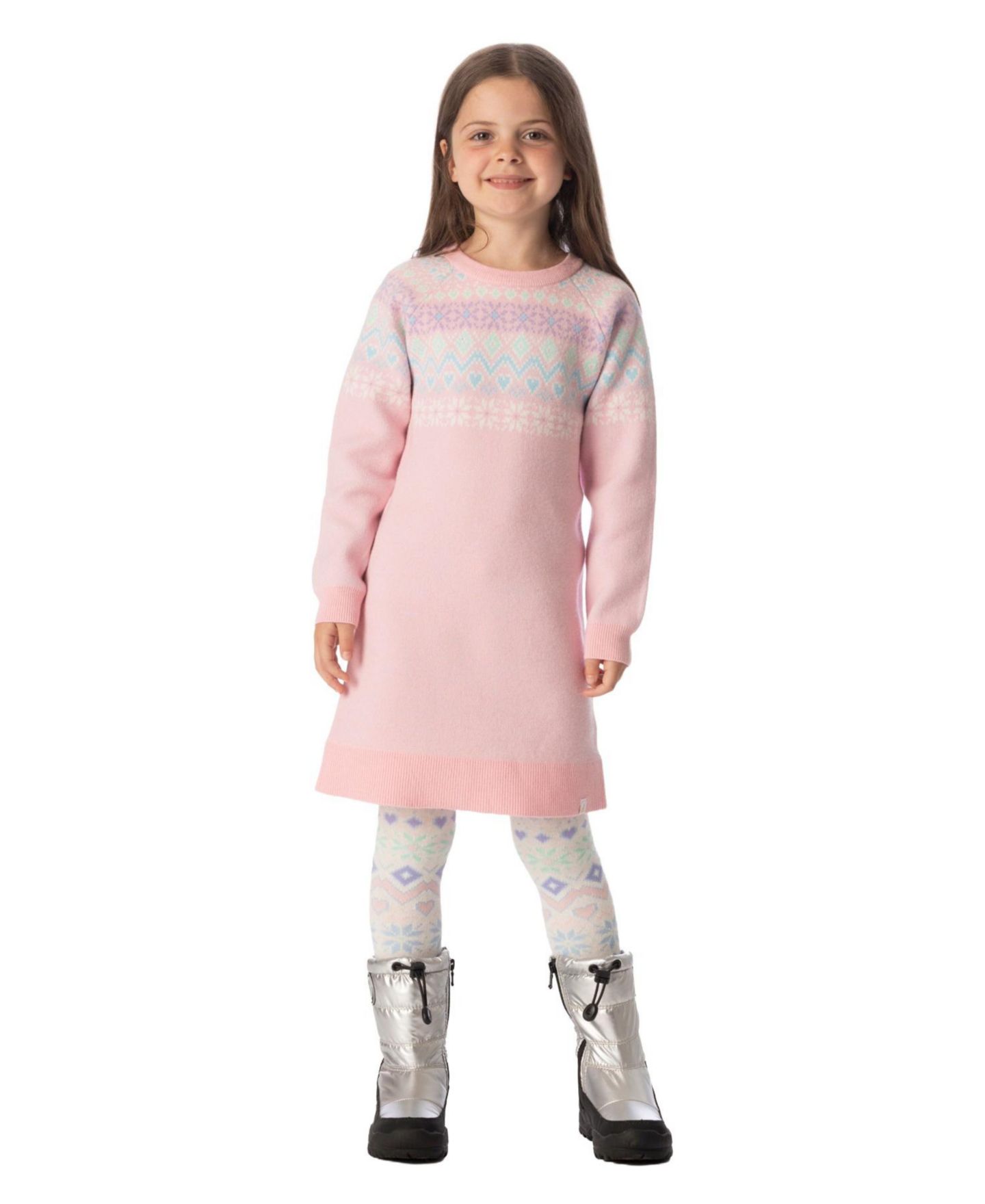 Платье Deux par Deux Après-Ski Fair Isle Knit Dress для девочек, цвет: Светлый розовый — фото 3