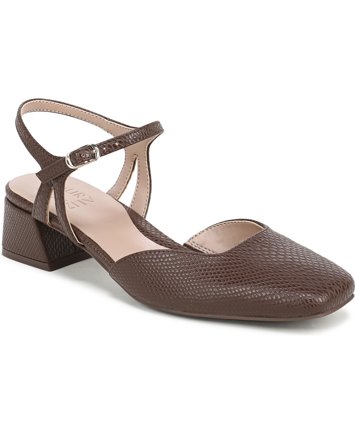 Naturalizer Women's Hattie Block Heel Square Toe Strappy Faux Leather Pumps