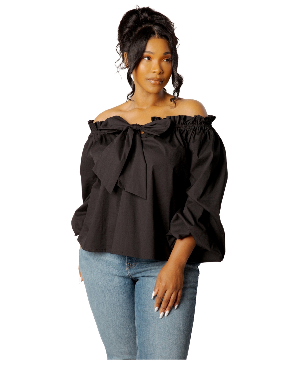Buxom Couture Plus Off Shoulder Tie Blouse