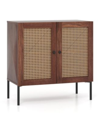 31.5 Inch 2-Door Engineered Wood, PE Rattan and Metal Adjustable Sideboard Cabinet