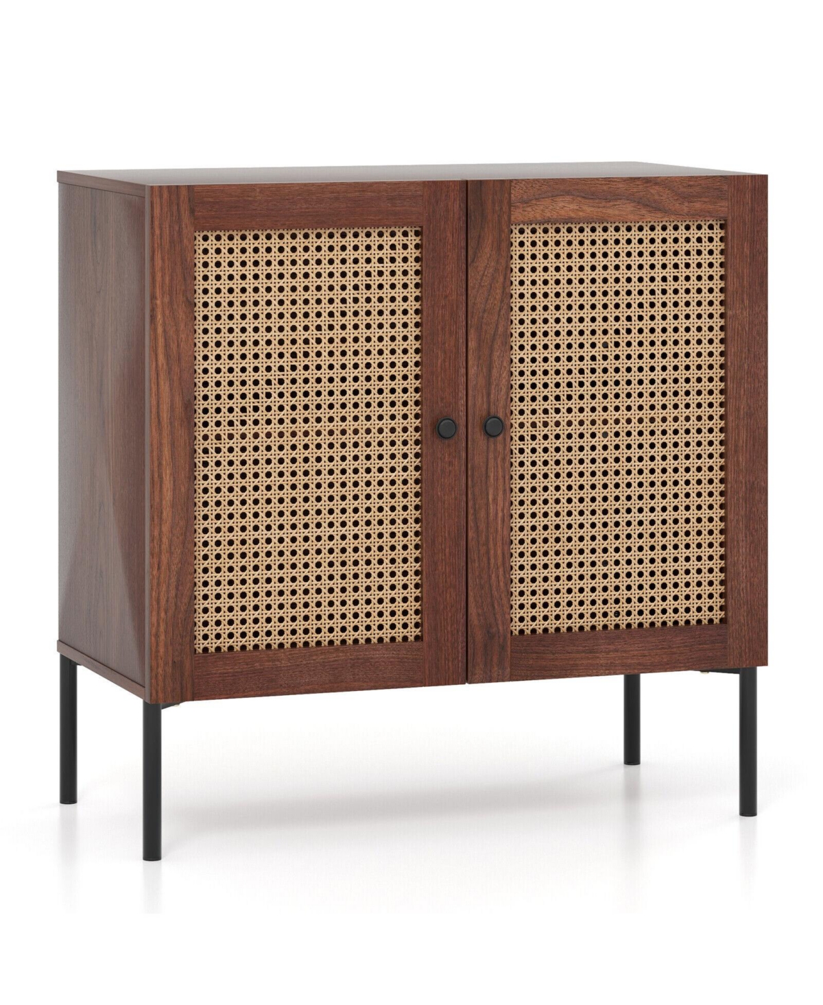 Mecale 31.5 Inch 2-Door Engineered Wood, Pe Rattan and Metal Adjustable Sideboard Cabinet