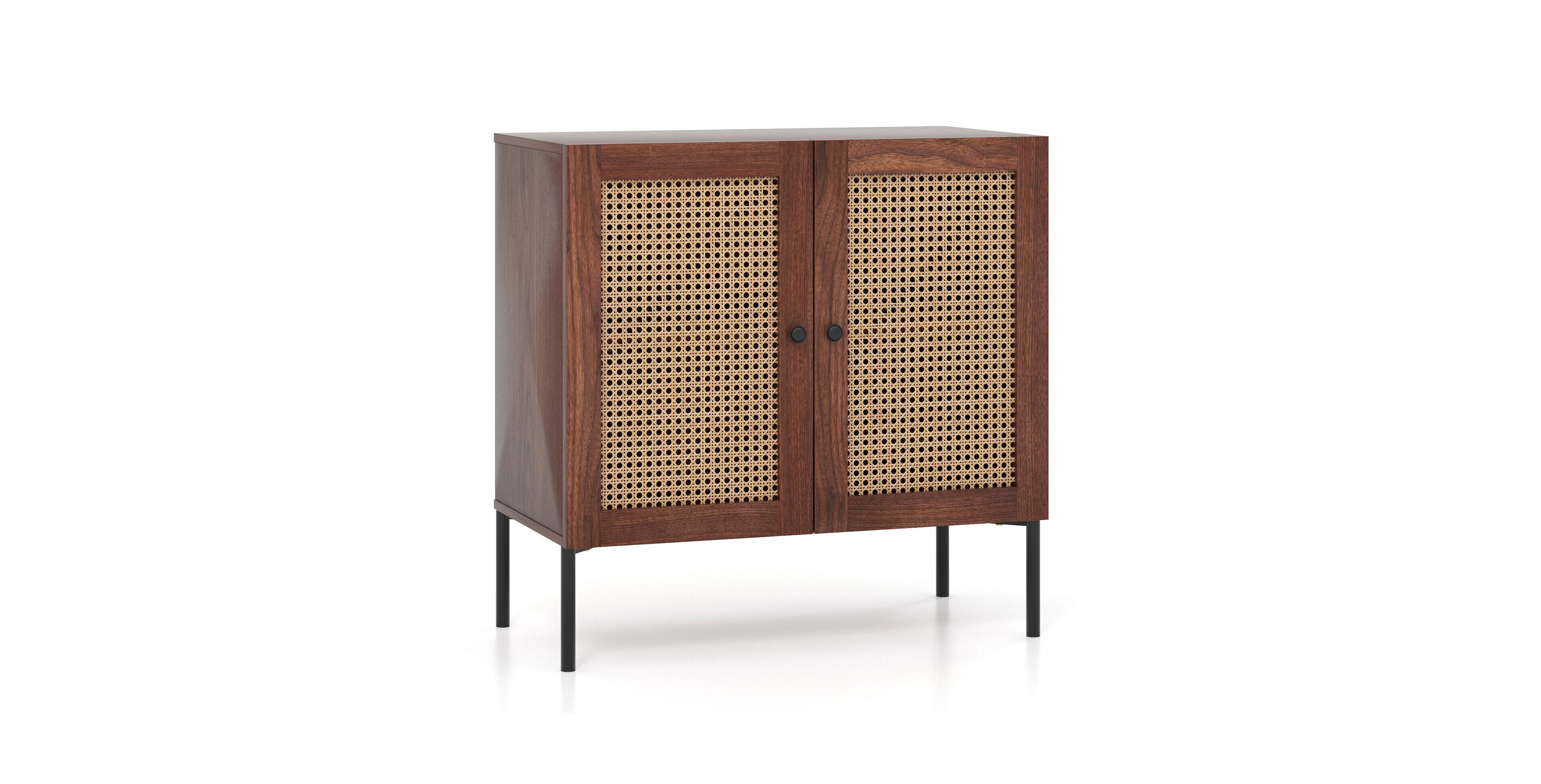 Mecale 31.5 Inch 2-Door Engineered Wood, Pe Rattan and Metal Adjustable Sideboard Cabinet