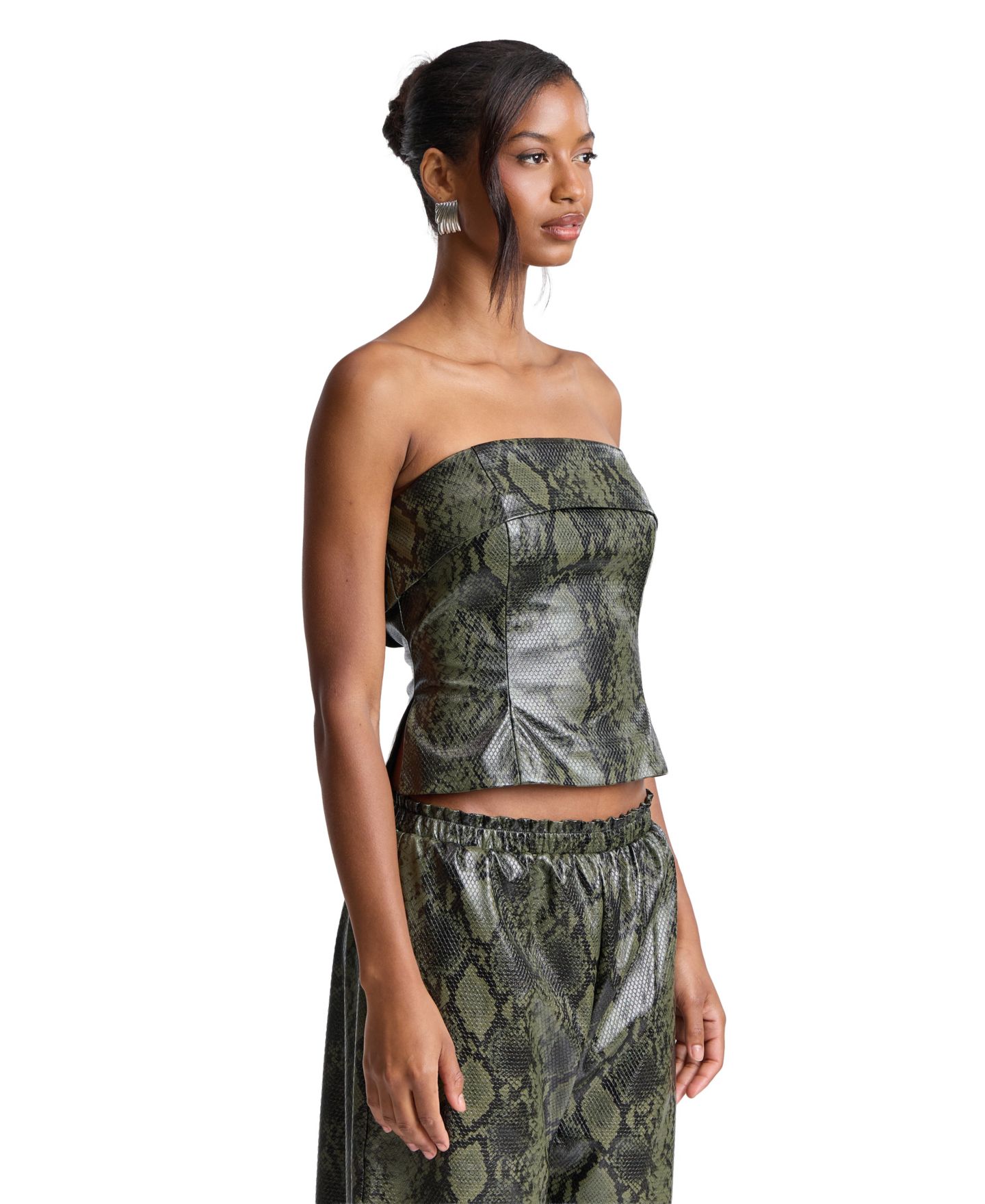 Женский топ Avec Les Filles Faux Leather Strapless Snake Print Tube, цвет: Зелёный — фото 5