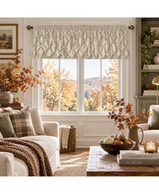 Custom Pin Tucked Autumn Chic Beige Taupe Rod Pocket Window Valance