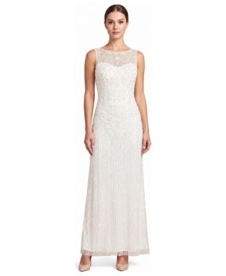 Women's Beaded Illusion Neckline Cowl Back Maxi Dress