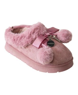 Little Girls' Faux Fur Pom-Bow Slippers