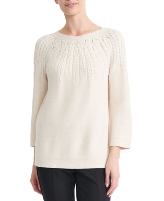 Women's Cable-Knit 3/4-Sleeve Raglan Crewneck Pullover