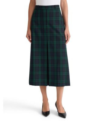 Women's Plaid High-Waisted Inverted Pleat Midi Skirt