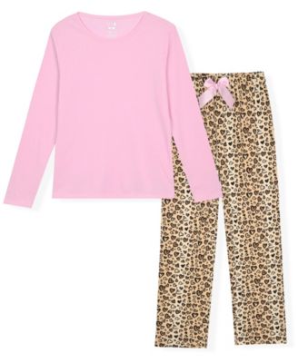 Girls' 5-16 Animal Print Long-Sleeve Flame-Resistant Pajama, 2-Piece Set