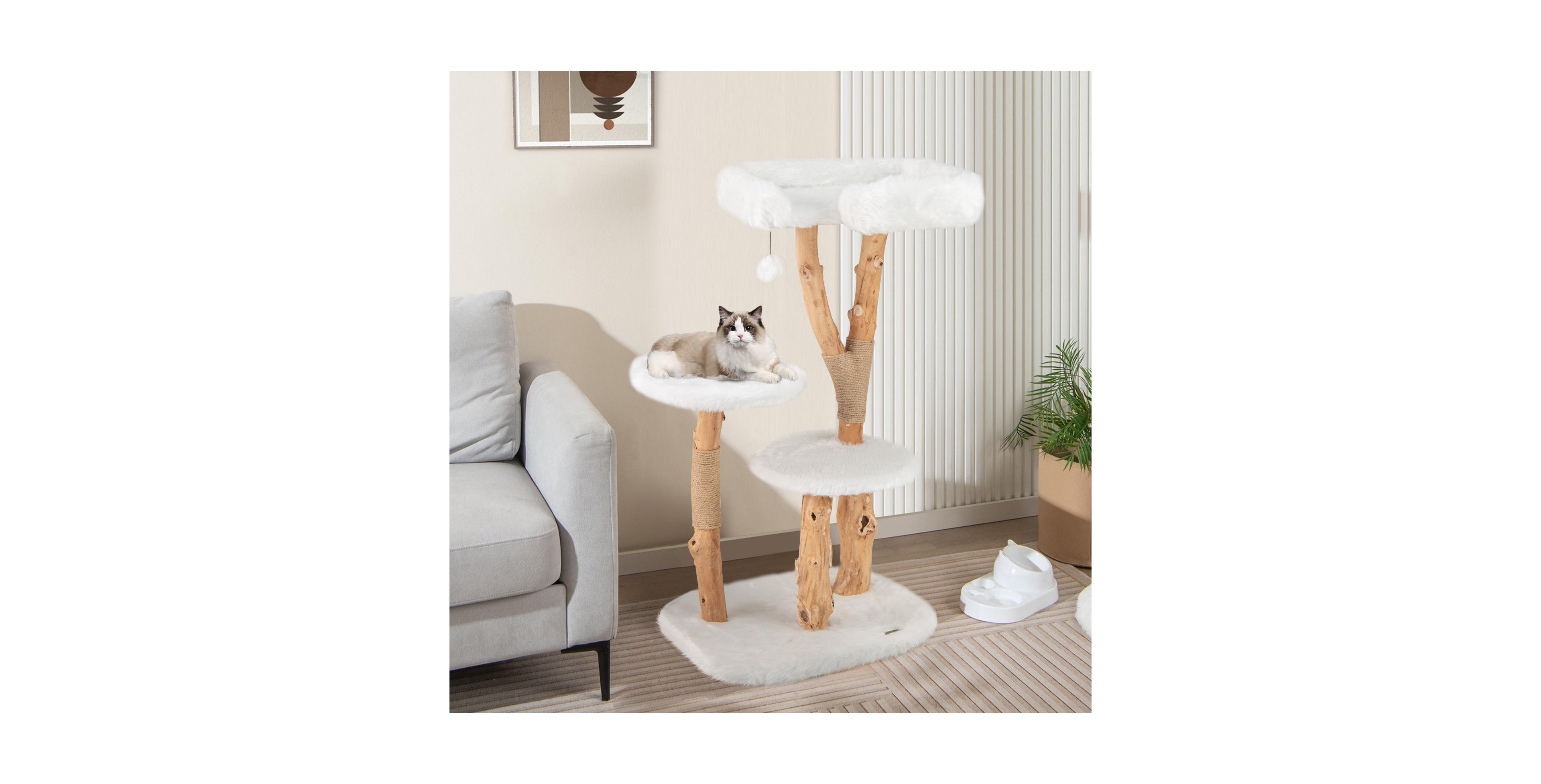 Zeny 44 Inch Solid Wood Cat Tree with Perch and Jute Scratching Posts