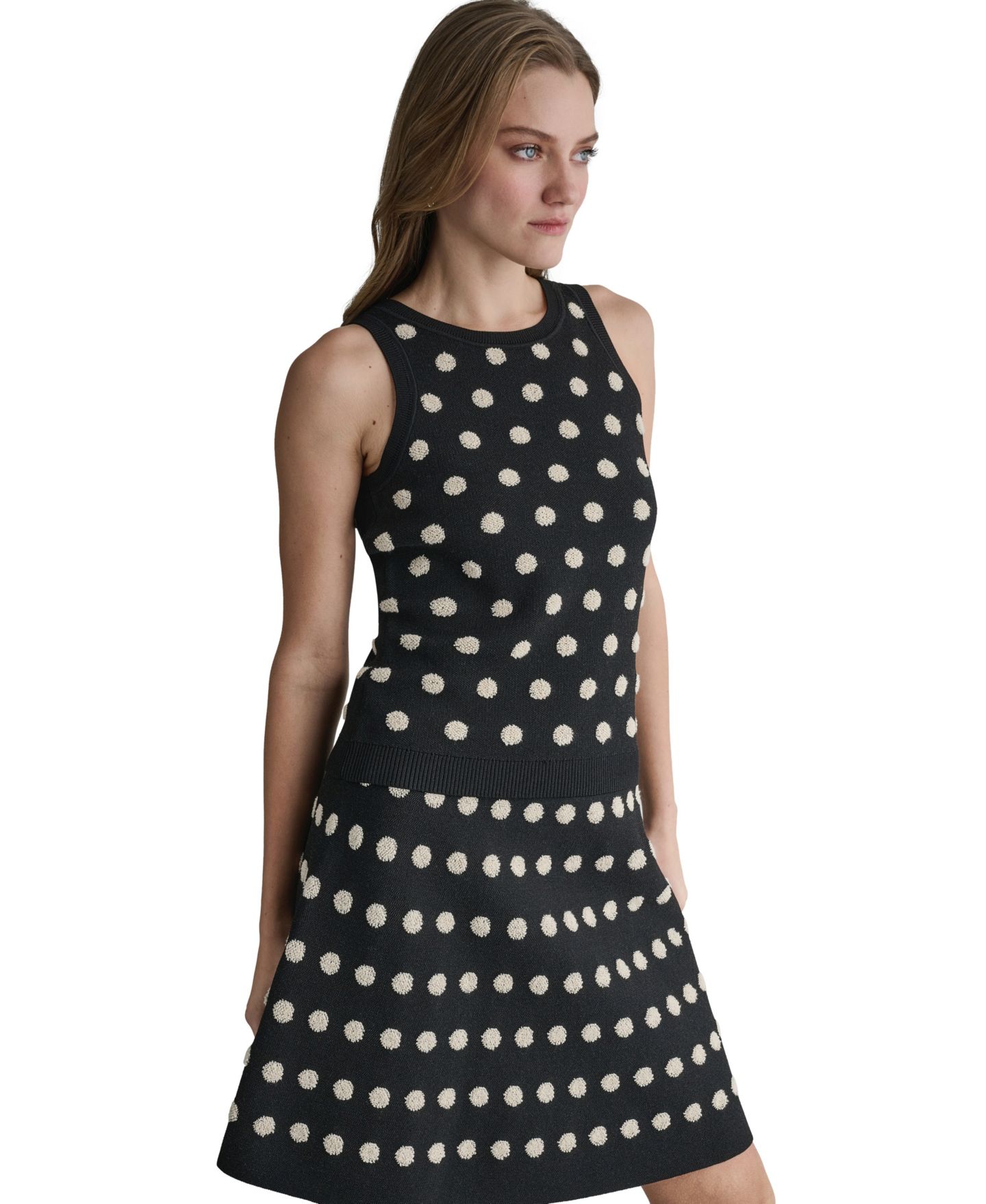Женский свитер BCBG Polka Dot Sleeveless Crewneck Sweater Top, цвет: Чёрный — фото 3