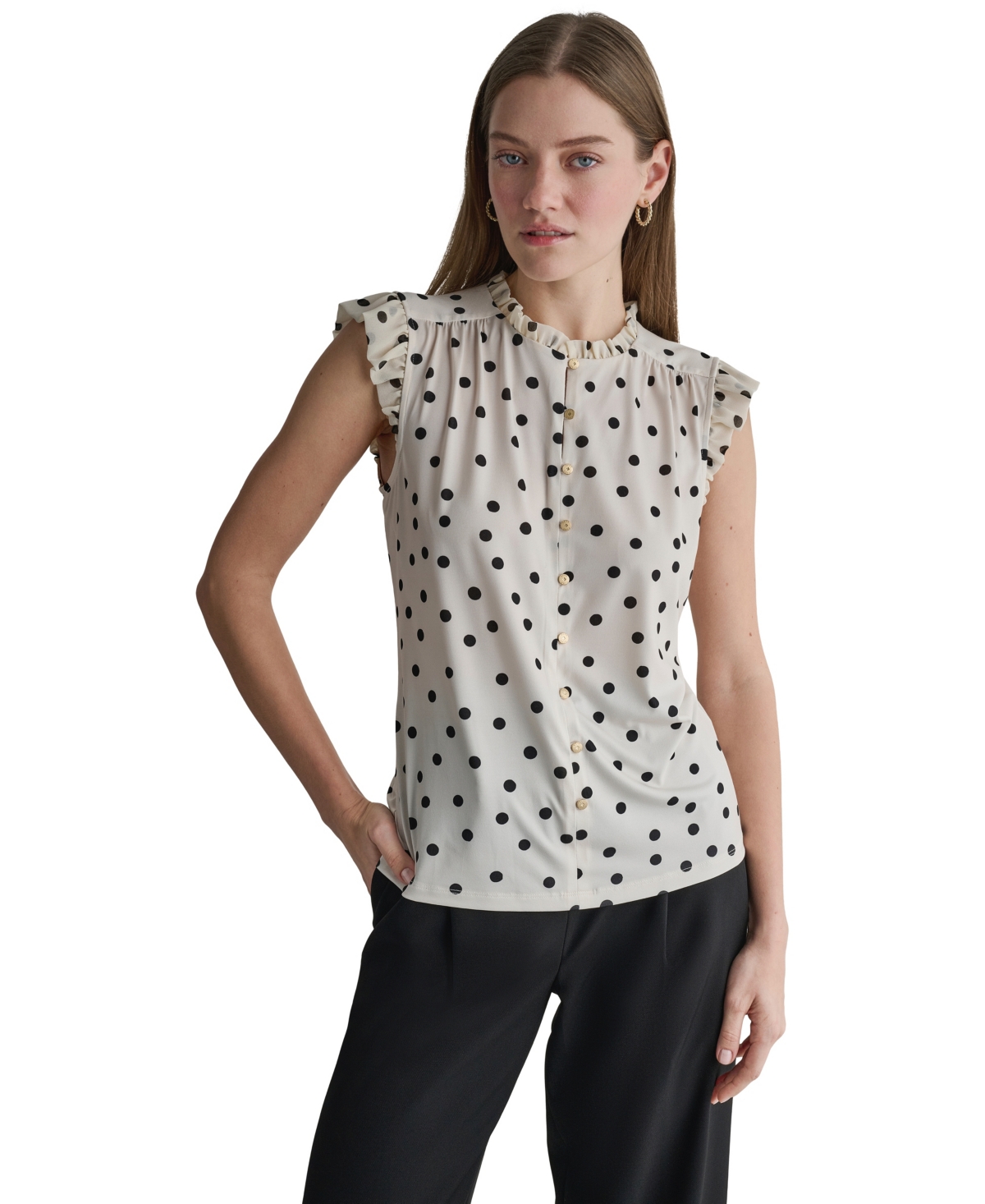 Bcbg Women's Polka-dot Button-down Blouse In Buttercream,black
