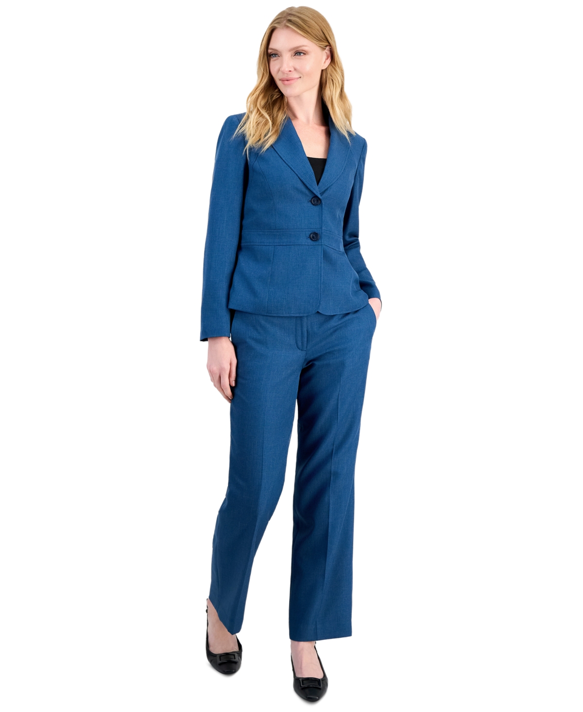 Le Suit Petite Houndstooth Wide-Leg Work Jacket and Pants, 2-Piece