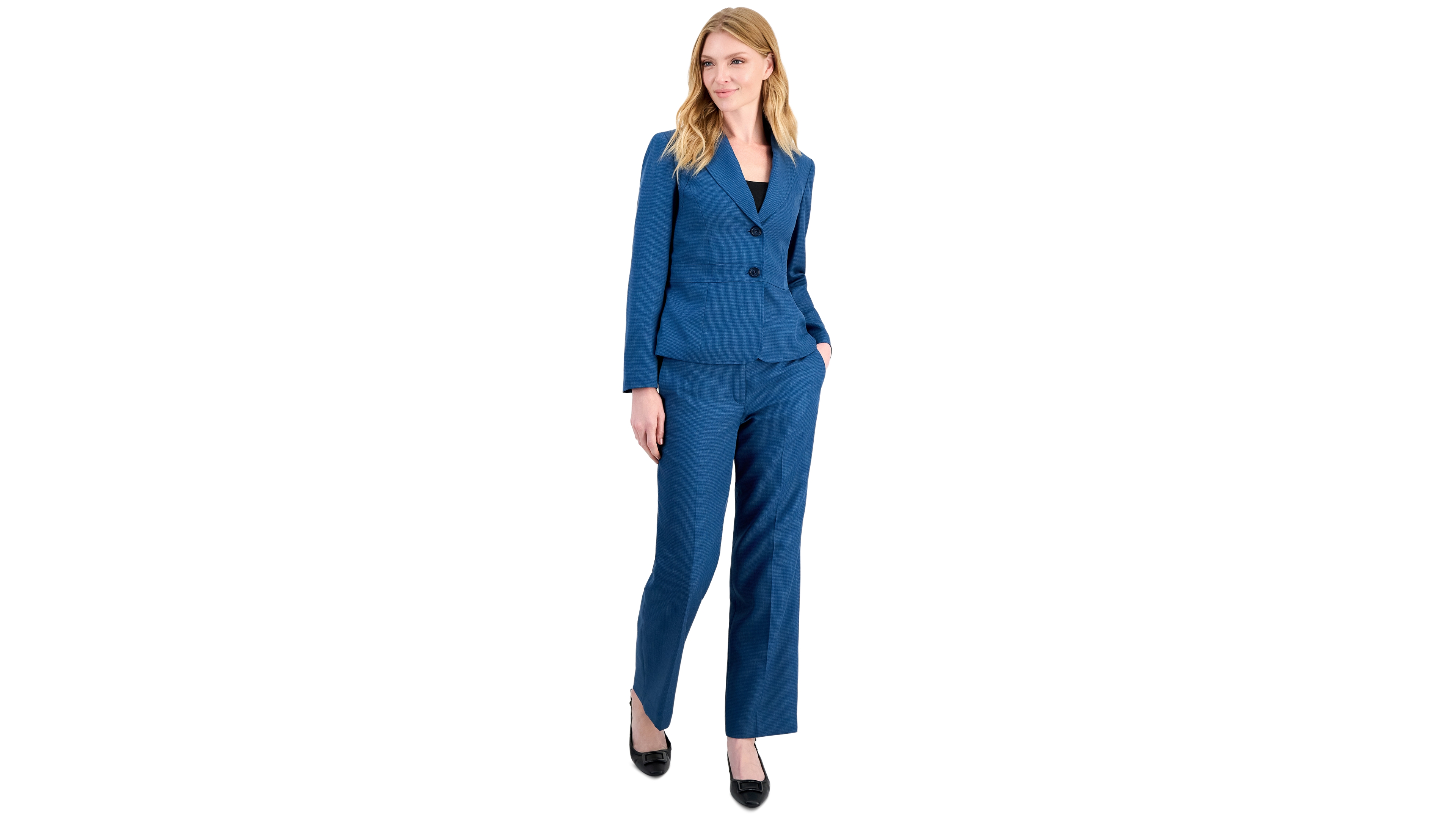 Le Suit Petite Houndstooth Wide-Leg Work Jacket and Pants, 2-Piece