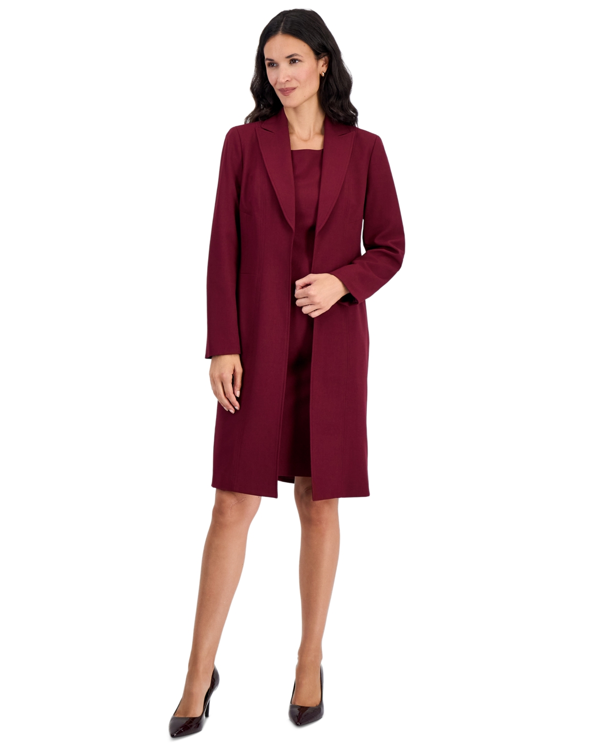 Le Suit Petite Peak Lapel Topper and Basic Sheath Dress Topper and Sheath Dress, 2-Piece Set - Bordeaux