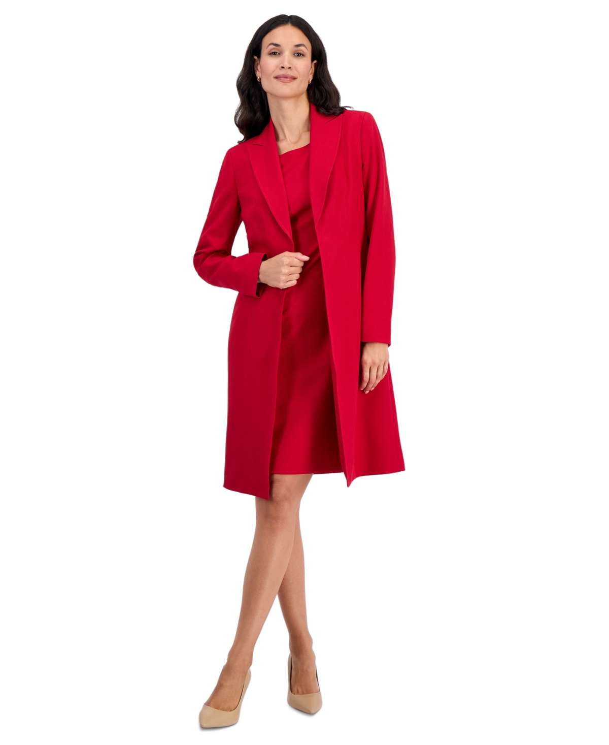 Le Suit Petite Peak Lapel Topper and Basic Sheath Dress Topper and Sheath Dress, 2-Piece Set - Cherry