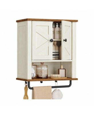 Farmhouse Wall Cabinet with 2 Sliding Barn Doors and Towel Bar