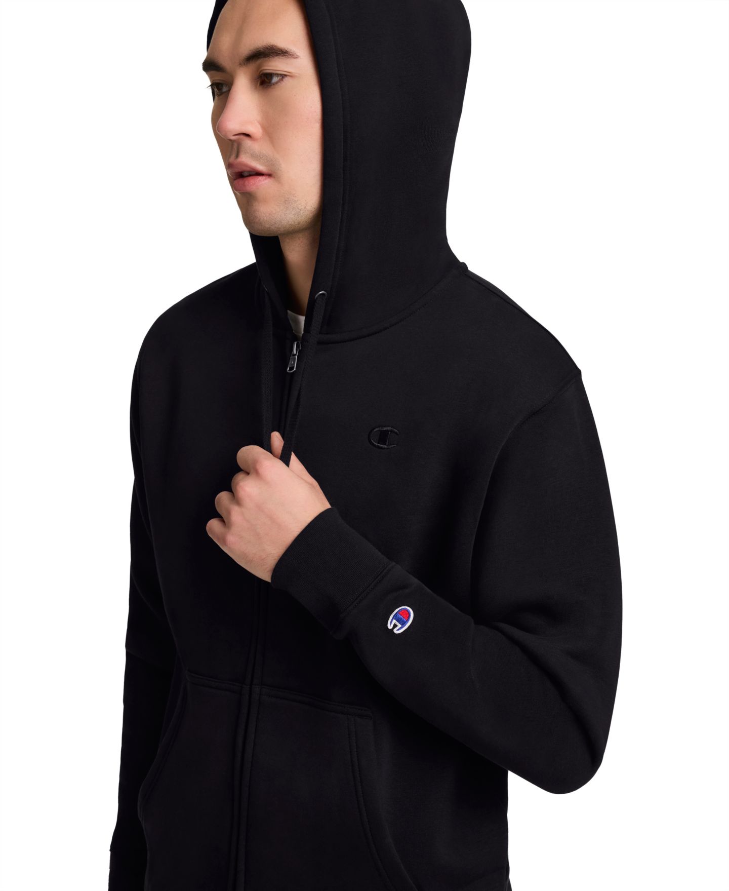 Мужское худи Champion Powerblend Fleece Full Zip, цвет: Чёрный — фото 4