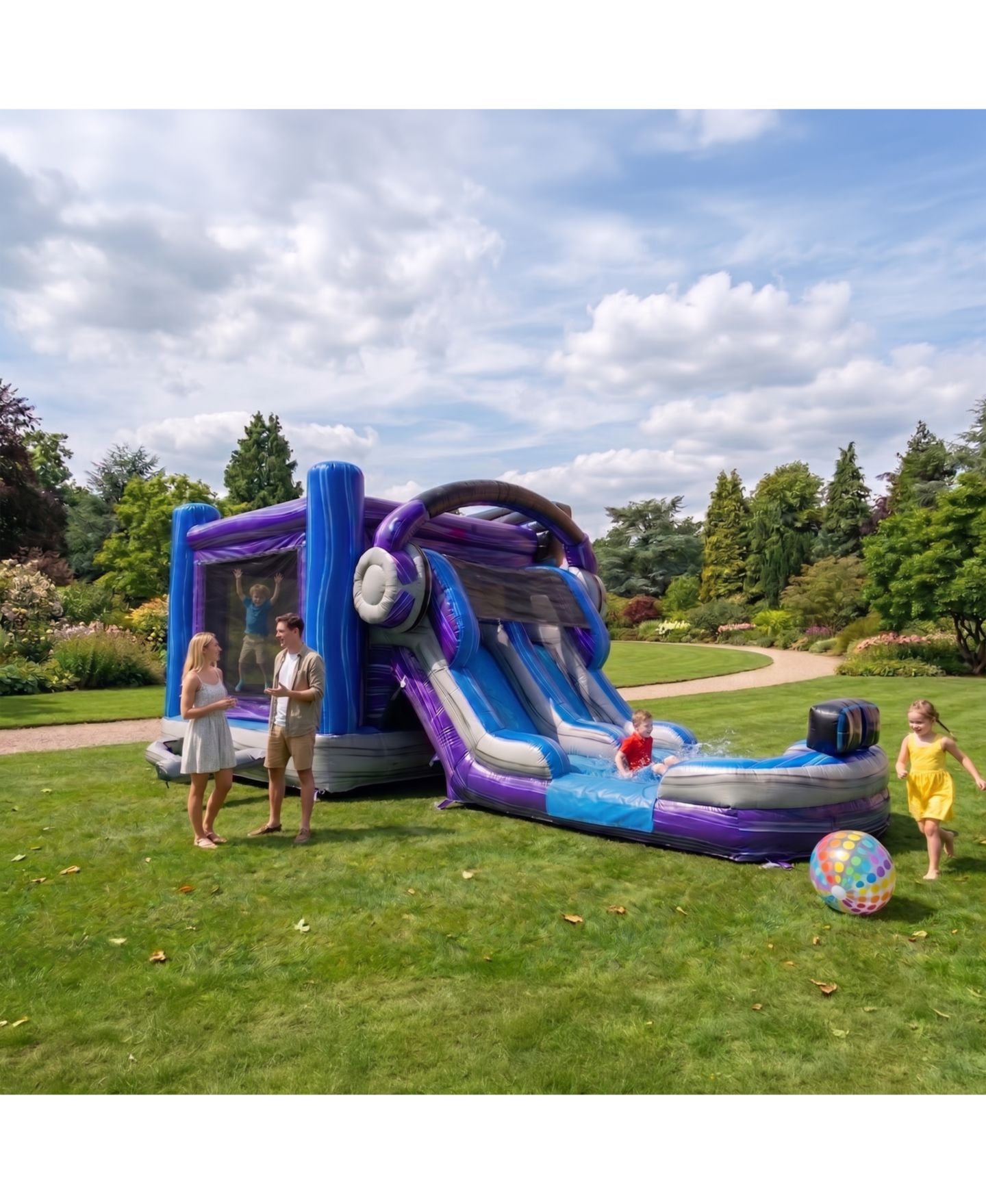 Детская игрушка Xjump Glitch Gamer 12 Feet Tall Vinyl Dual Lane Water Slide Bounce House Combo, Ages 3+, цвет: Разноцветный — фото 1
