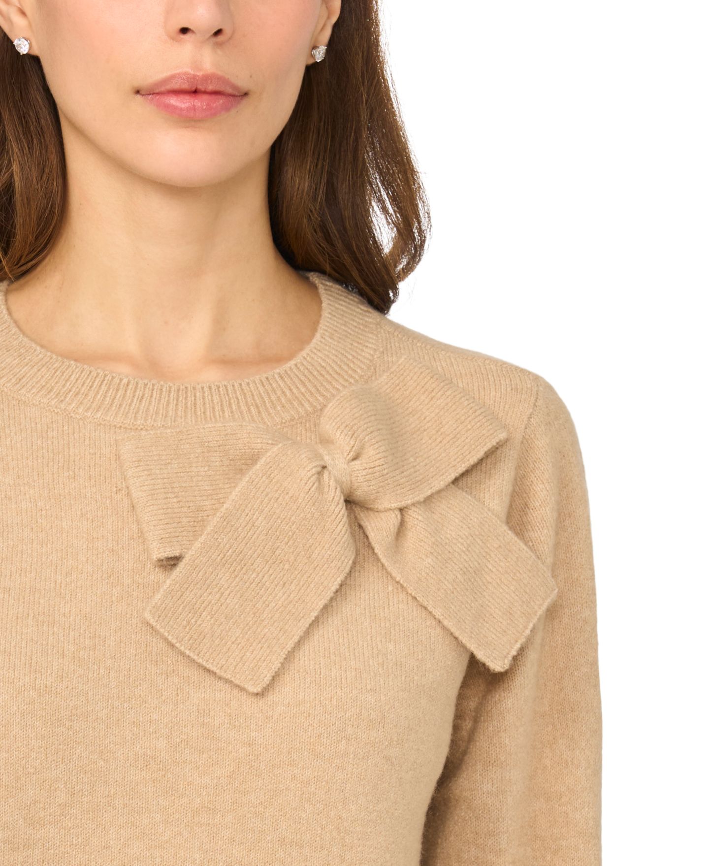 Женский свитер CeCe Bow Appliqué Crewneck Pullover, цвет: Бежевый — фото 2
