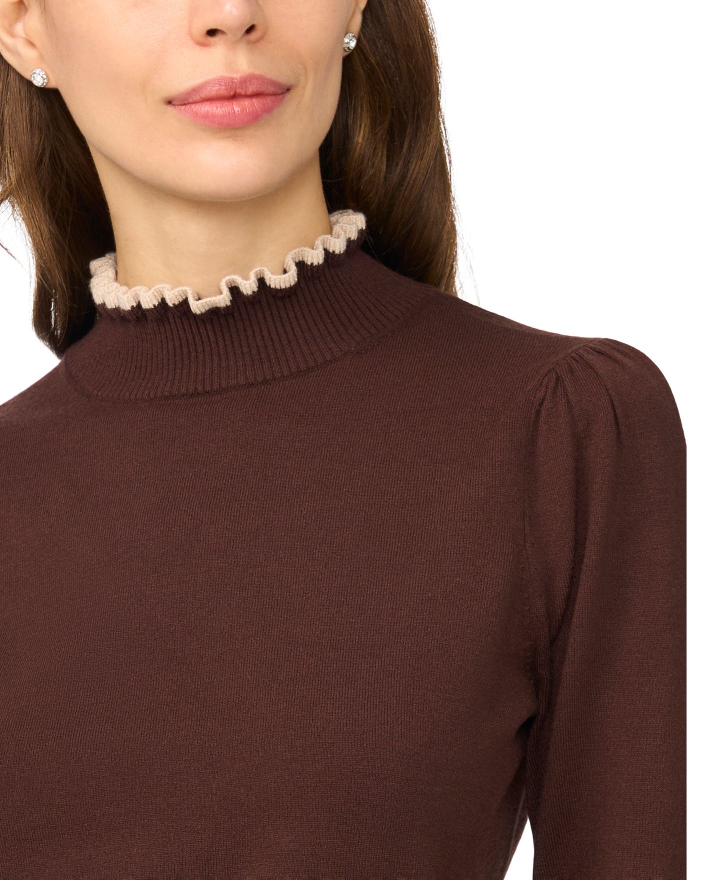 Женский свитер CeCe Ruffle Edge Long Sleeve, цвет: Кофейный — фото 2