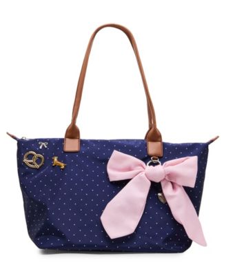 Large Nylon Removable Bow Charm Tote Handbag 