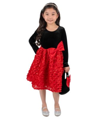 Girls' 2T-6X Long-Sleeve Velvet Fit & Flare Dress