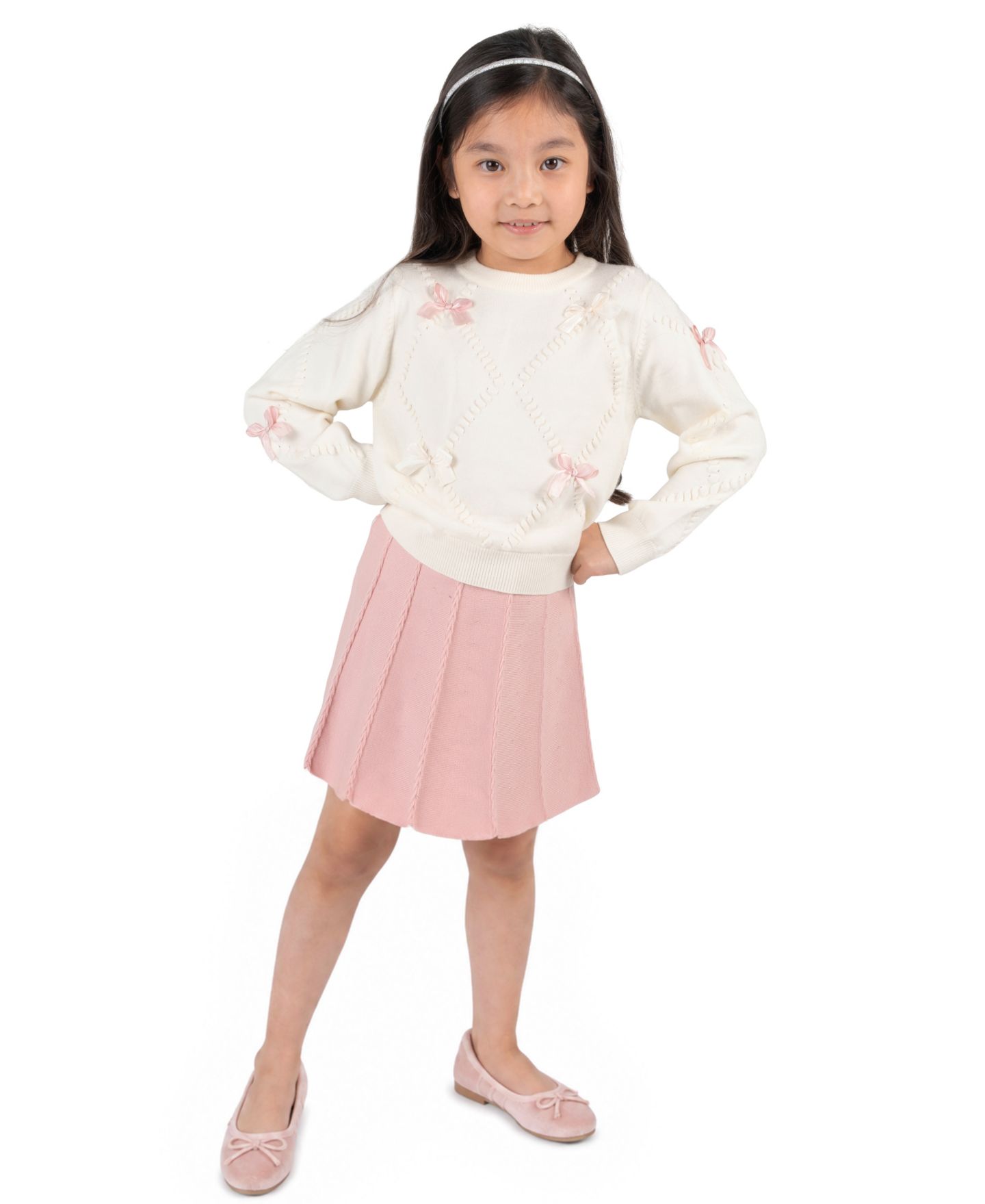 Rare Editions Girls' 2T-6X Bow Long-Sleeve Sweater and Skirt, 2-Piece Set, цвет: Слоновая кость — фото 1