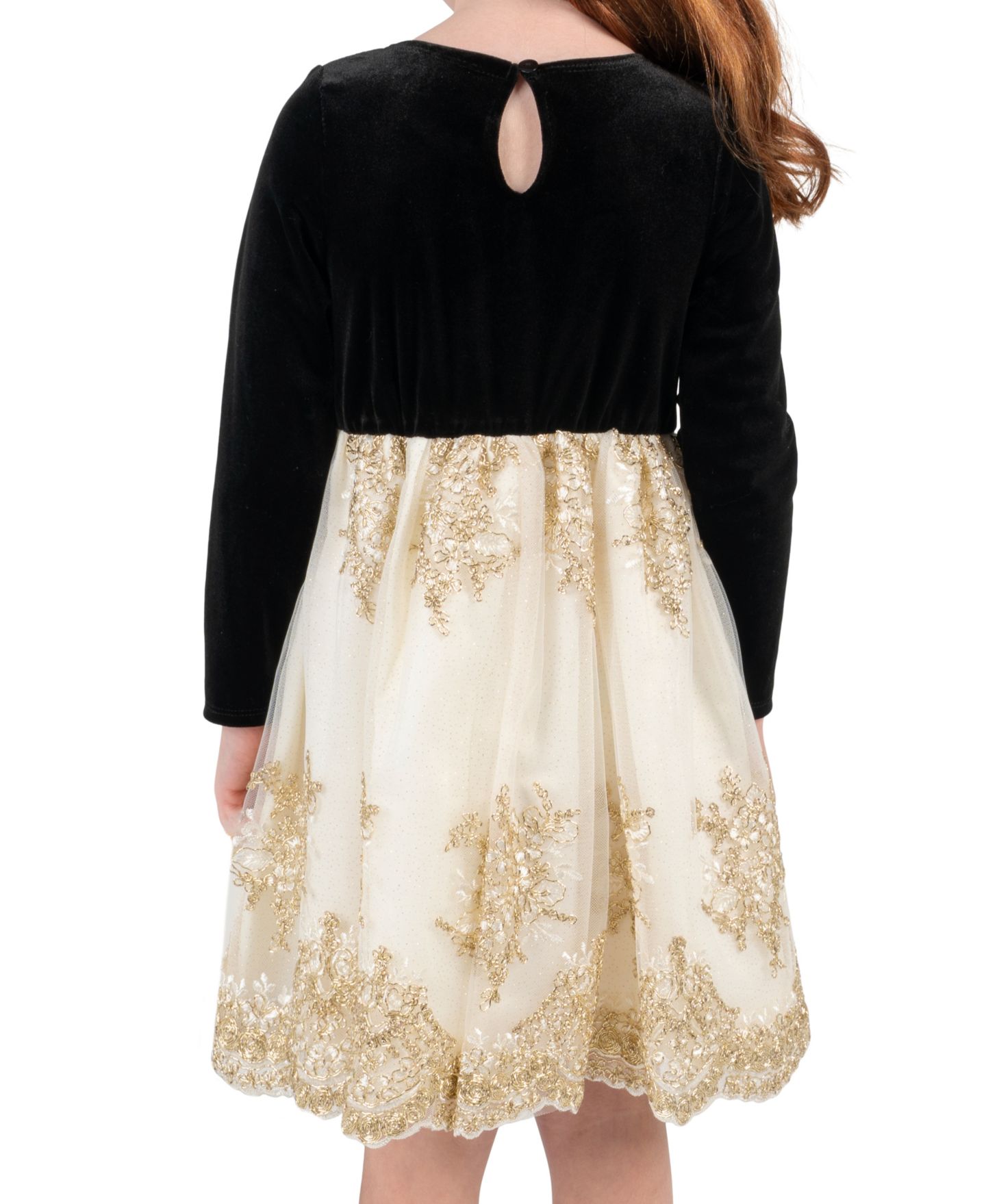 Платье Rare Editions Velvet Long-Sleeve Fit & Flare Dress для девочек, цвет: Чёрный / Молочный — фото 2
