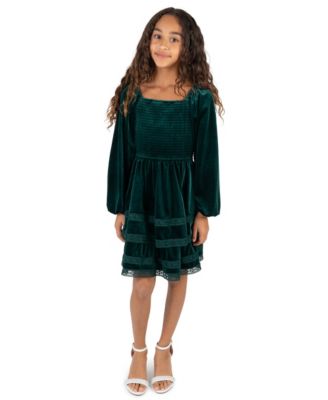 Toddler Girls' 7-16 Velvet Long-Sleeve Tiered Dress