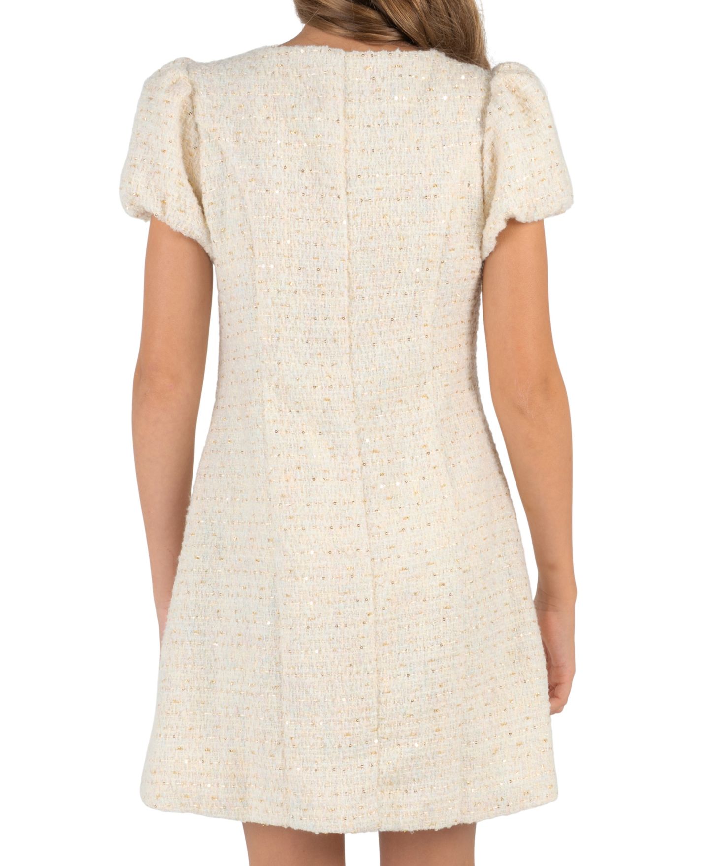 Платье Rare Editions Boucle Puff-Sleeve Square-Neck Dress для девочек, цвет: Слоновая кость — фото 2