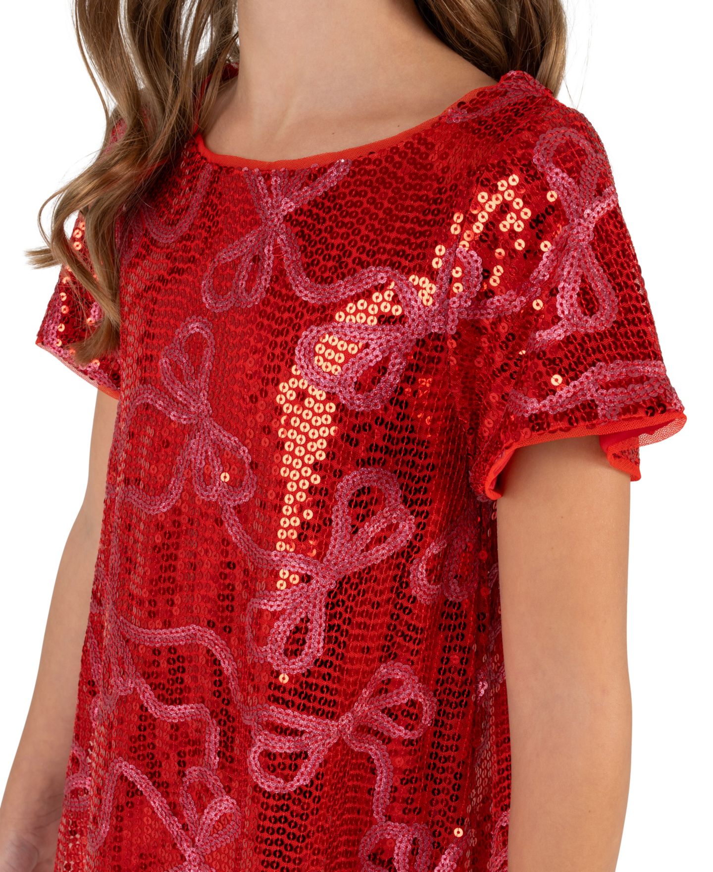 Платье Rare Editions A-Line Bow Sequin T-Shirt Dress для девочек, цвет: Красный — фото 3