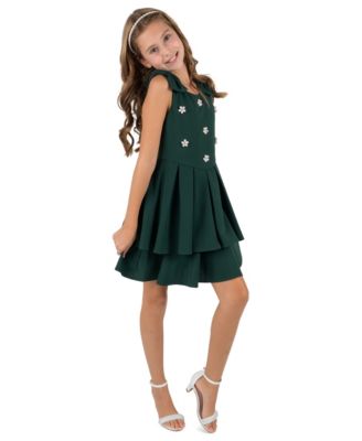 Girls' 7-16 Scuba Crepe Sleeveless Basque Waist Fit & Flare Dress