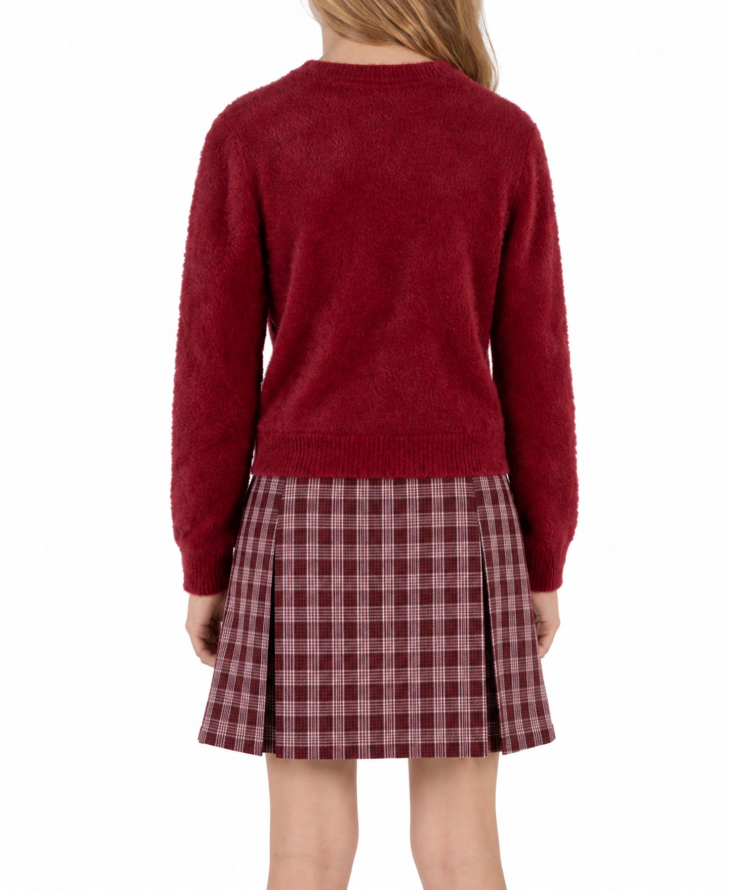 Платья Rare Editions Fit-and-Flare Holiday Square neck Cardigan and Dress, 2-Piece Set для девочек, цвет: Бордовый — фото 2