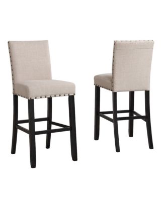 Biony Tan Fabric Bar Stools with Nailhead Trim