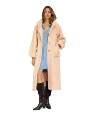 Women's Cozy Nights High-Funnel Neckline Balloon-Sleeve Faux Shearling Coat