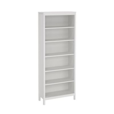 Modern White 6-Shelf Bookcase with Adjustable Shelves for Home Office