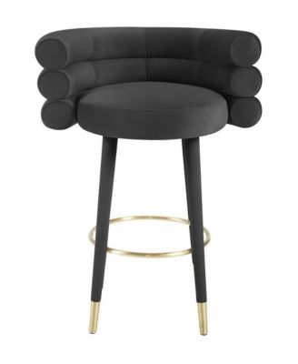 Black velvet barstool with gold metal legs, modern design, 36.6-inch height