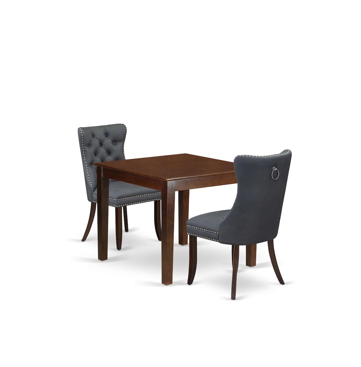 OXDA3-MAH-13 Dining Room Set, Mahogany - A Square Kitchen Table & 2 Upholstered Parson Chairs - 3 Piece