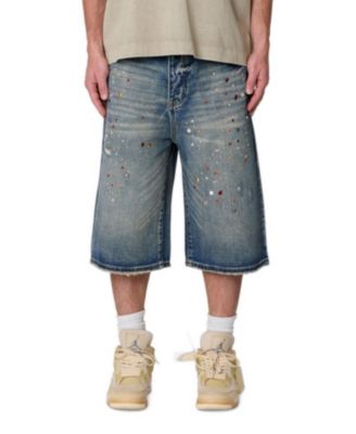 Men's Ultra Baggy Rhinestone Denim Shorts, 14" Inseam